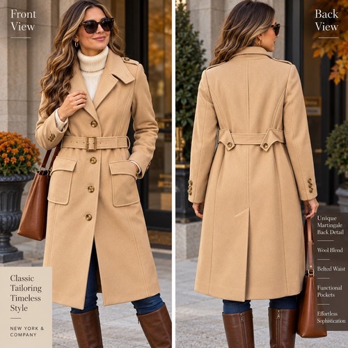 Camel wool blend military coat - blend,